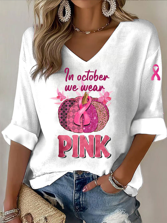 Damska wstążka z dyni z nadrukiem Casual T-shirt z długim rękawem
