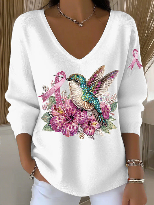 Damski sweter z pullover prążkowany z kolibrem