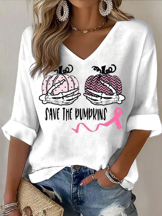 Damska dyniowa czaszka z nadrukiem Casual T-shirt z długim rękawem