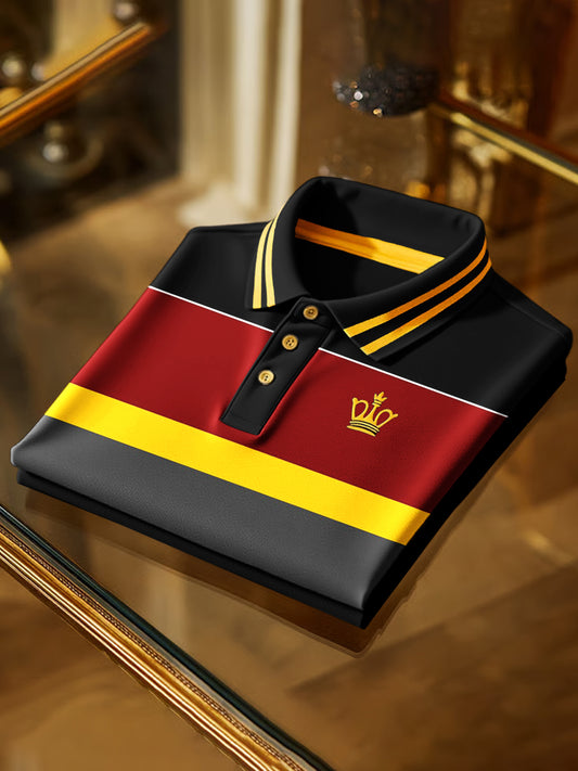 Retro Art Royal Stripe print Biznesowa koszulka polo z krótkim rękawem
