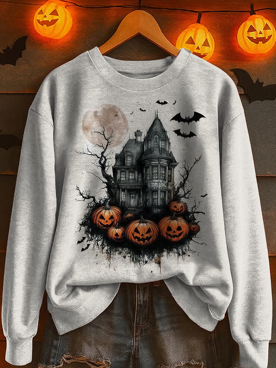 Halloweenowa koszulka z długim rękawem i okrągłym dekoltem z nadrukiem