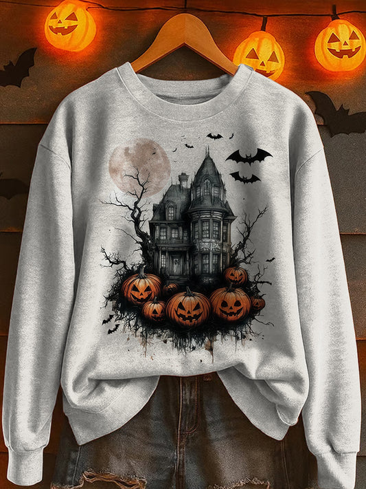 Halloweenowa koszulka z długim rękawem i okrągłym dekoltem z nadrukiem