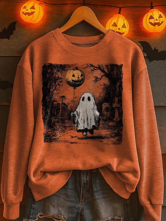 Halloweenowa bluza z długim rękawem i okrągłym dekoltem z nadrukiem Ghost Street