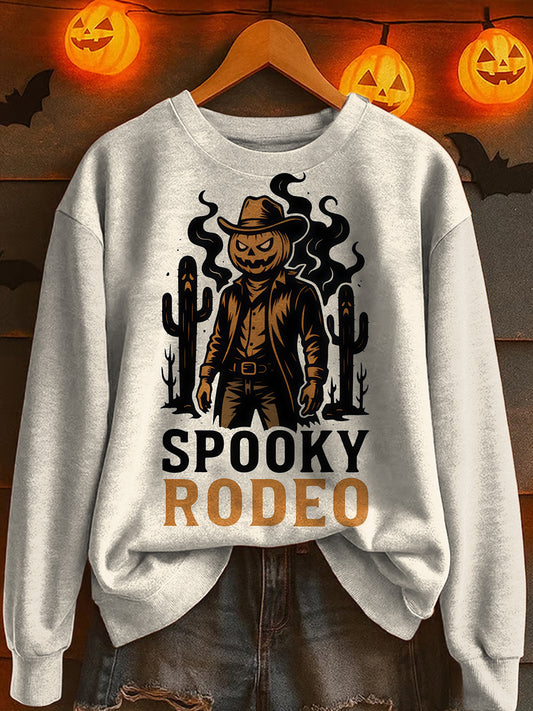 Halloween Ghost Competition z nadrukowanym okrągłym dekoltem luźna bluza z długim rękawem