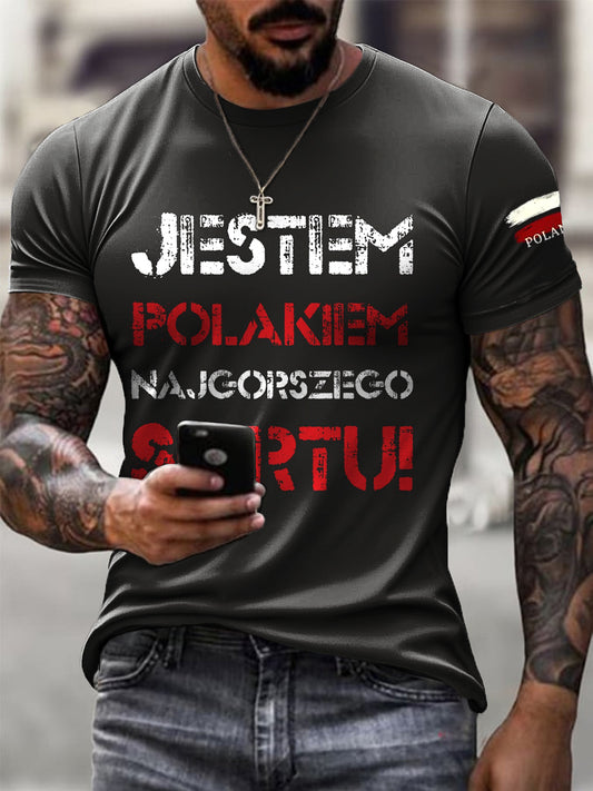 Męski Polski Slang Patriot Casual T-Shirt