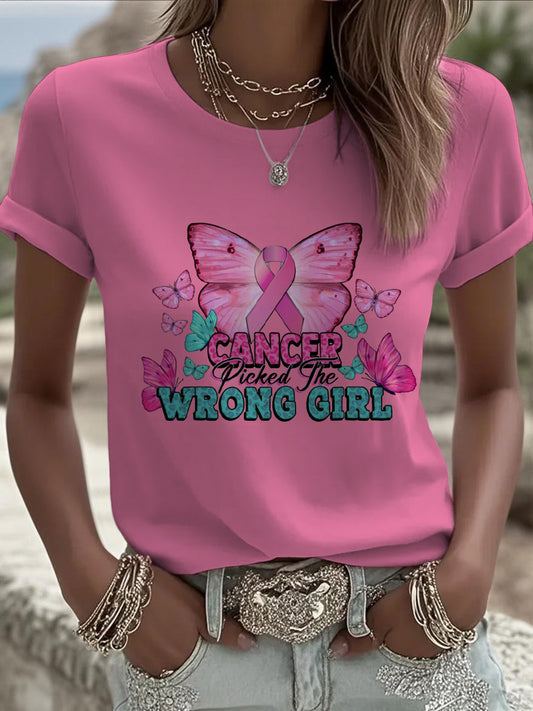 Damska różowa wstążka motyl Casual T-Shirt