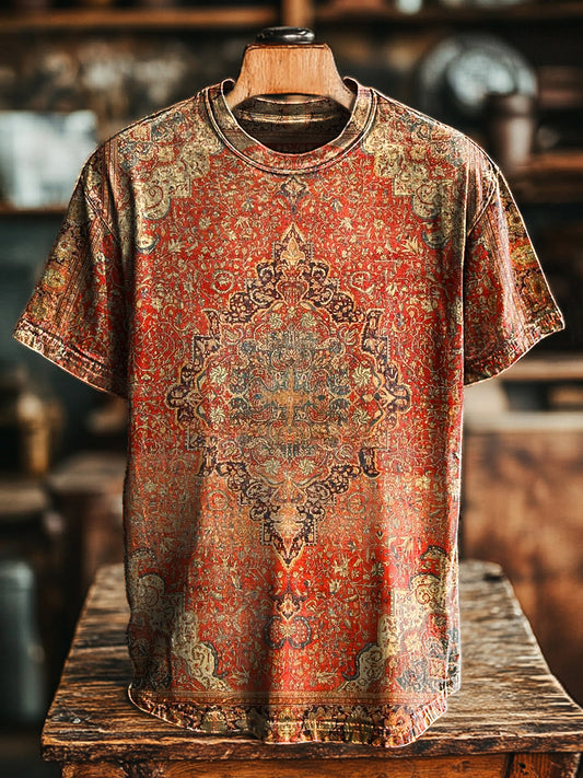 Unisex Retro Ethnic Geometric Printing Casual Luźna koszulka z krótkim rękawem