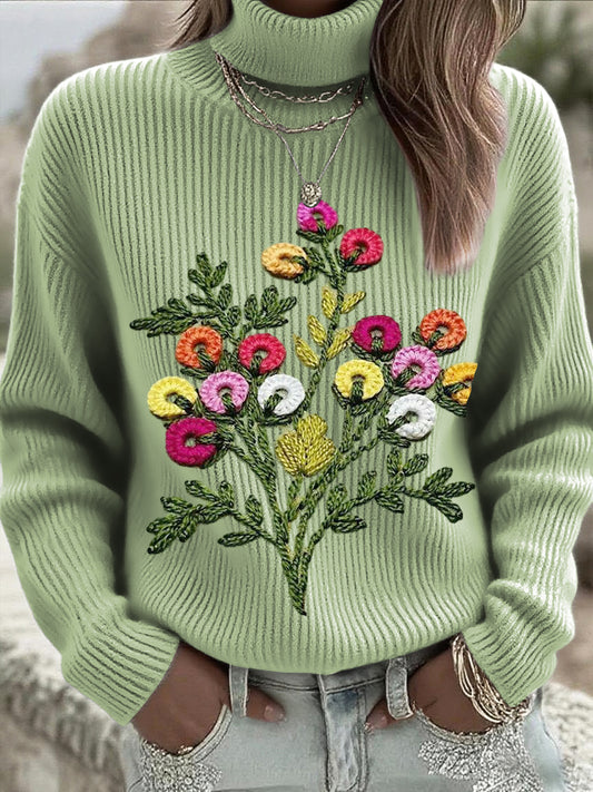 Damski sweter z golfem w kwiaty w stylu vintage
