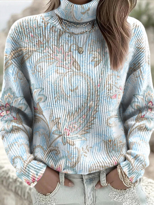 Damski sweter z golfem z nadrukiem Sky Blue Heritage