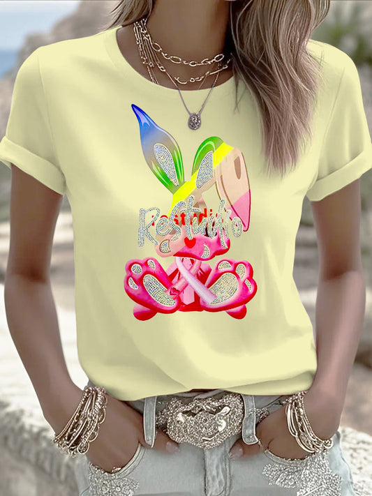 Damska żółta słodka wstążka królika T-shirt