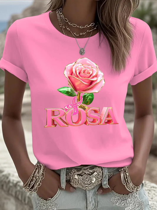 Damska różowa różowa wstążka 3D Casual T-shirt
