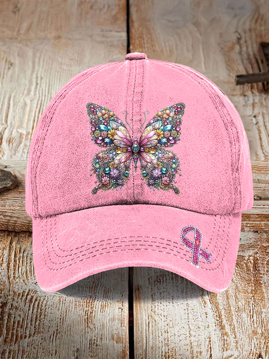 Czapka baseballowa z różowym motylem Rhinestone