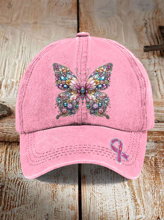Czapka baseballowa z różowym motylem Rhinestone