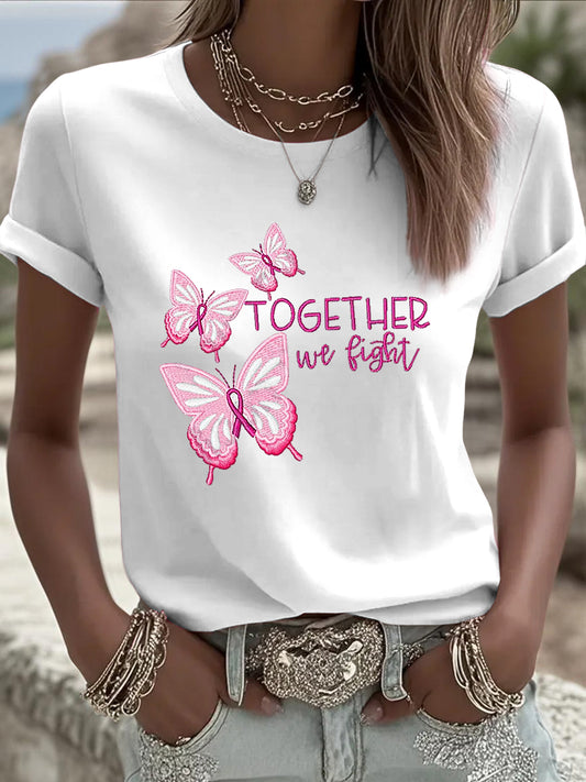 Damska wstążka motyla z rakiem piersi Casual T-Shirt