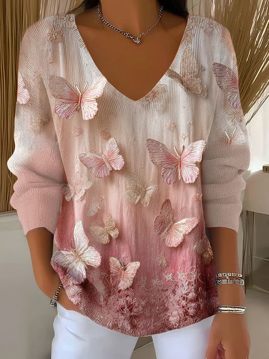 Damski Retro Print Wygodny Casual Top