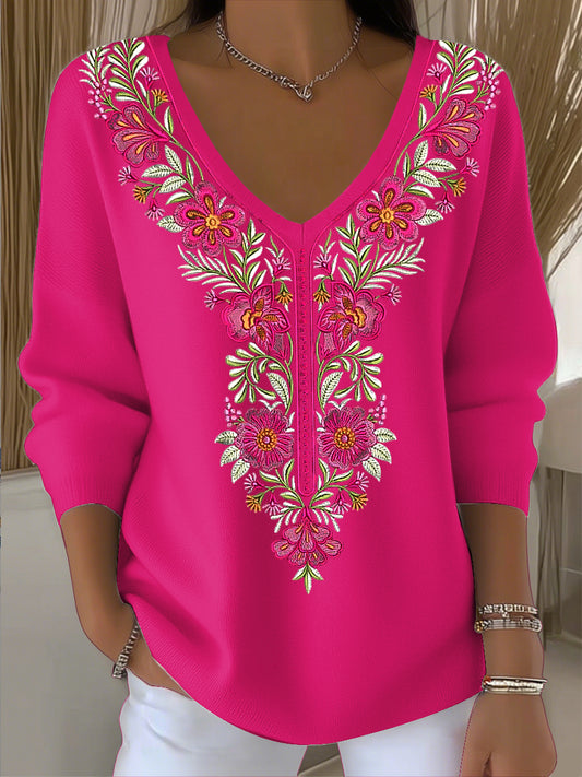 Damski top z dekoltem w kwiaty w stylu vintage