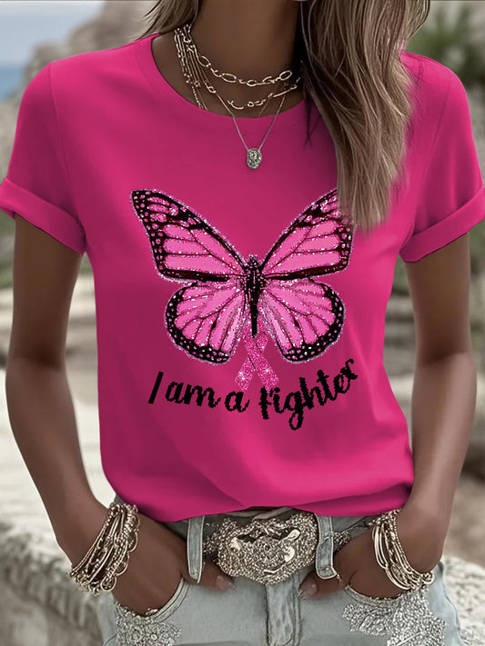 Damski Vintage Butterfly Ribbon Casual T-Shirt