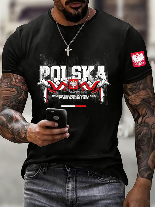 Męska koszulka z nadrukiem w stylu vintage z polską flagą