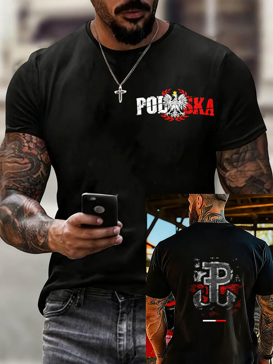 Męska koszulka z nadrukiem w stylu vintage z polską flagą