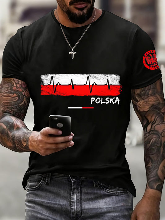 Męska koszulka z nadrukiem w stylu vintage z polską flagą
