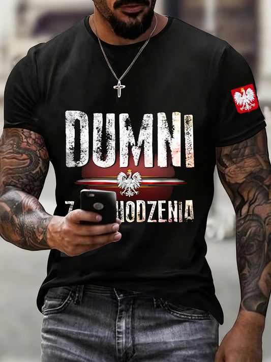 Męska koszulka z nadrukiem w stylu vintage z polską flagą