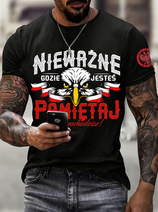 Męska koszulka z nadrukiem w stylu vintage z polską flagą