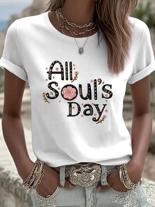 Damski Vintage All Souls' Day Casual T-Shirt