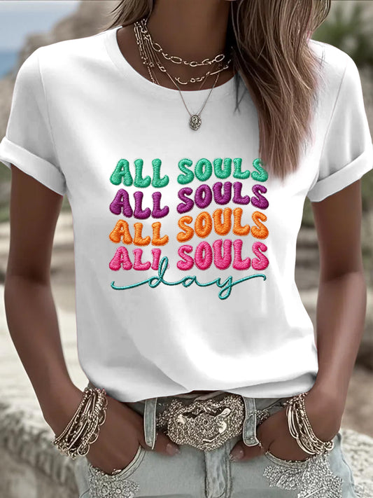 Damski Vintage All Souls' Day Art Casual T-Shirt