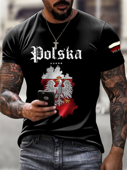 Męska koszulka z nadrukiem Vintage White Eagle Flag Casual