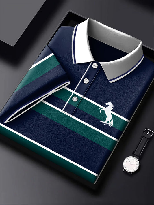 Męska koszulka polo biznesowa w klasyczne paski w stylu vintage