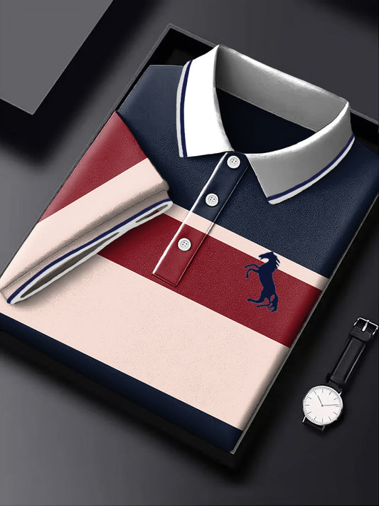 Męska koszulka polo biznesowa w granatowe paski w stylu vintage