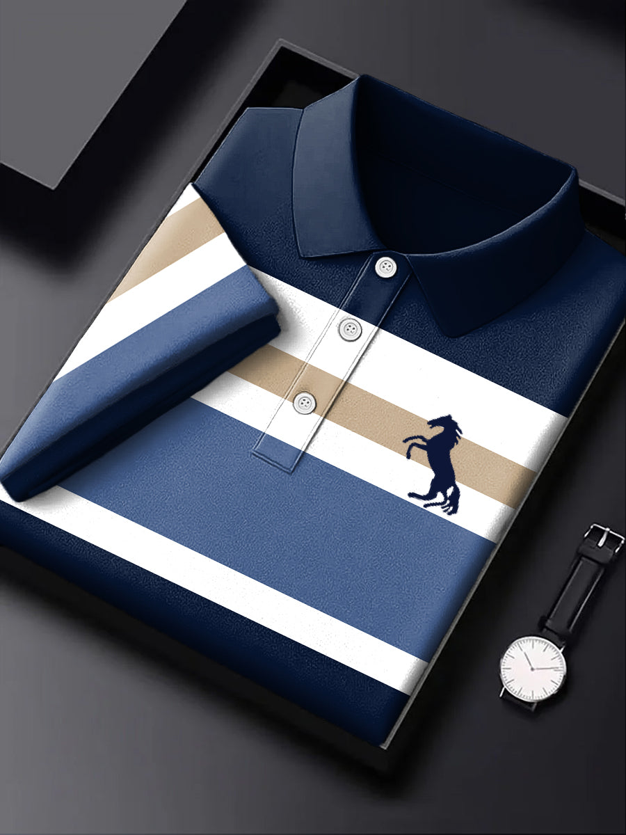 Męska koszulka polo biznesowa w paski w stylu vintage