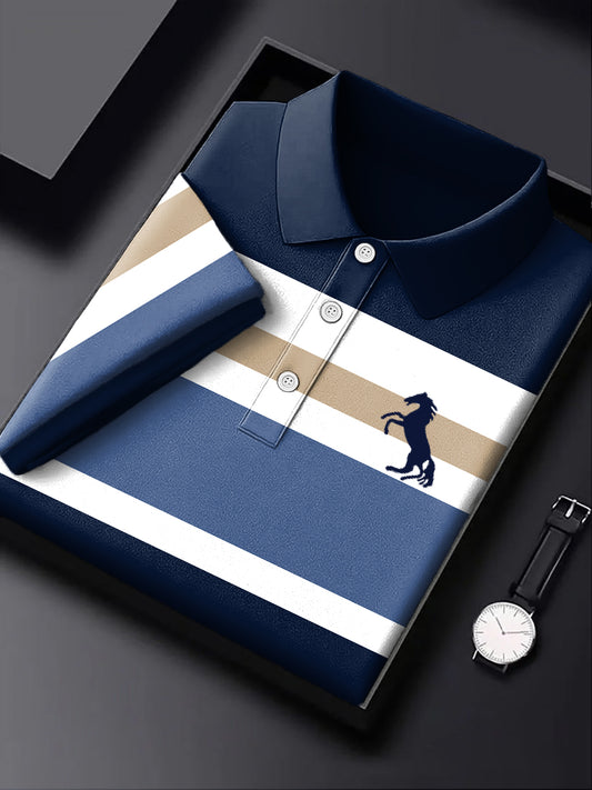 Męska koszulka polo biznesowa w paski w stylu vintage