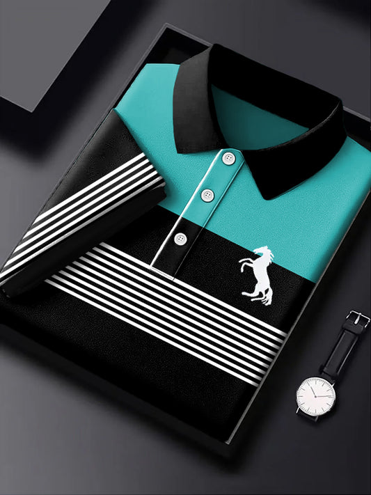 Męska koszulka polo biznesowa w stylu vintage z nieregularnym paskiem