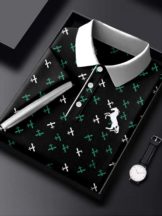 Męska koszulka polo retro lotnik geometryczny biznes