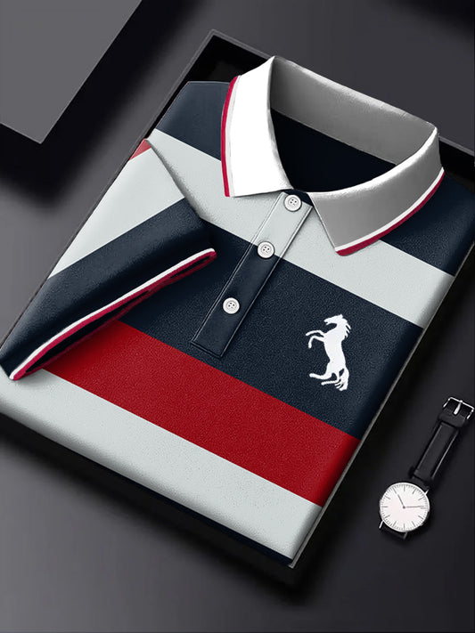 Męska koszulka polo biznesowa w paski w stylu vintage