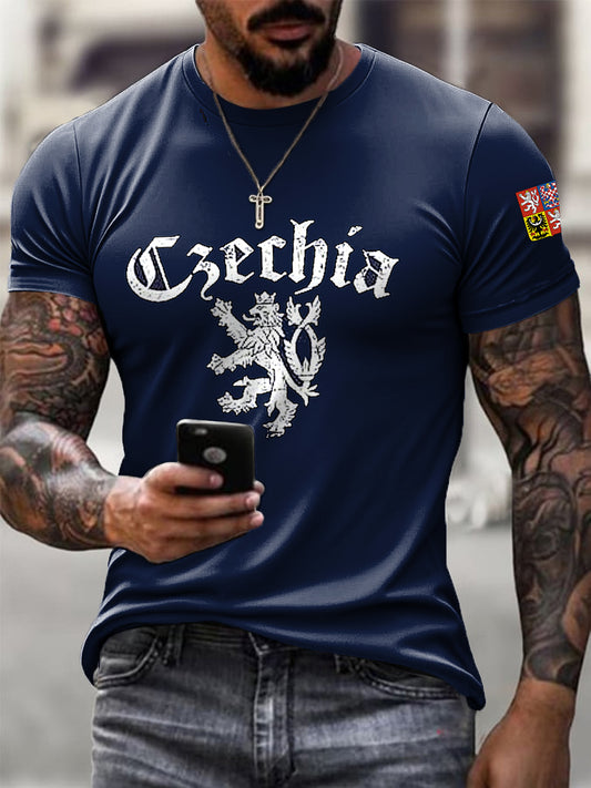 Męski Vintage Lion Emblem Casual T-Shirt