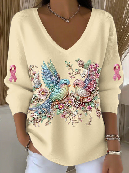Damski romantyczny top z kolcowem Rhinestone Art V-Neck