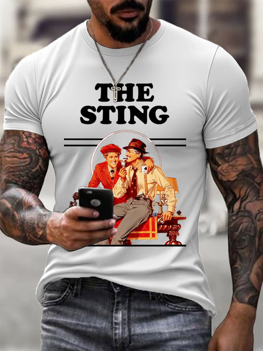 Męski hołd dla Roberta Redforda Vintage White T - Shirt z grafiką filmową „ The Sting”
