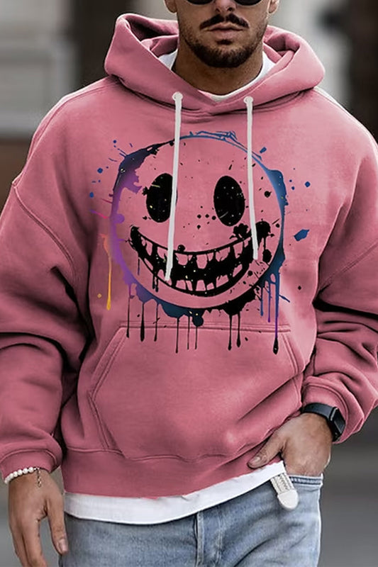 Męski Casual Okrągły Dekolt Kuso Smiley Twarz Nadruk Moda Luźna Bluza Z Kapturem