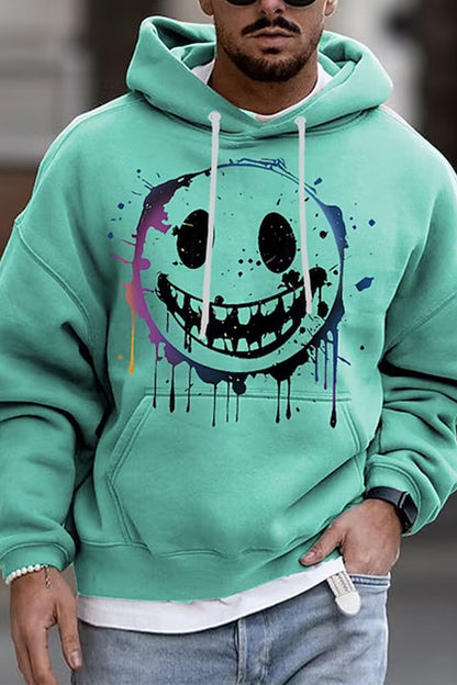 Męski Casual Okrągły Dekolt Kuso Smiley Twarz Nadruk Moda Luźna Bluza Z Kapturem