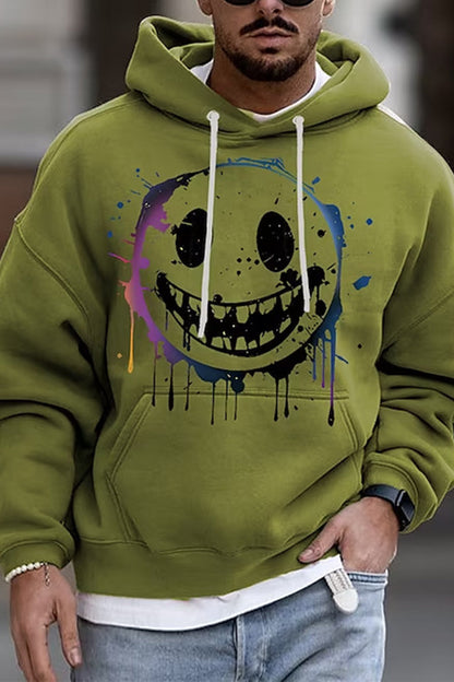 Męski Casual Okrągły Dekolt Kuso Smiley Twarz Nadruk Moda Luźna Bluza Z Kapturem