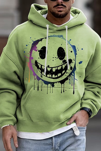 Męski Casual Okrągły Dekolt Kuso Smiley Twarz Nadruk Moda Luźna Bluza Z Kapturem